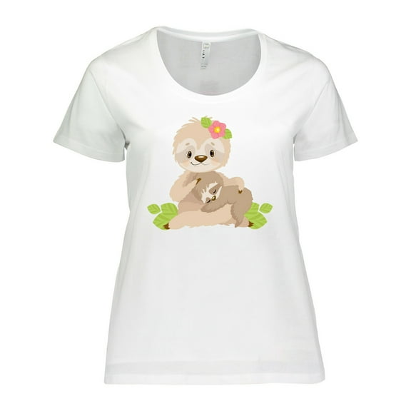 Inktastic Sloth Mom with Baby Sloth and Flowers Women's Plus Size T-Shirt