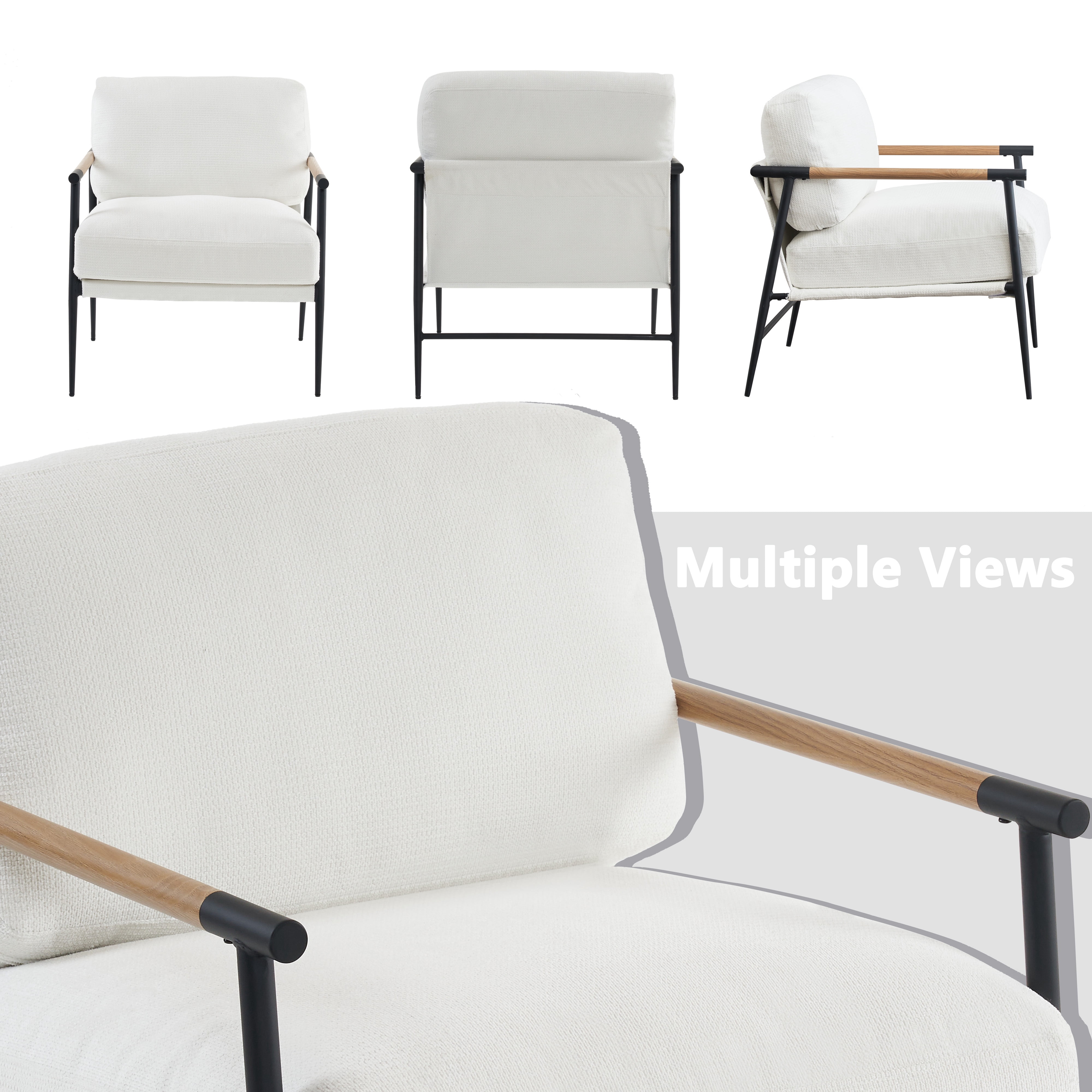 Othniel White Accent Chair Armchair Chenille Mid Century Modern Accent Chair Metal Leg Comfy Cushion for Living Room