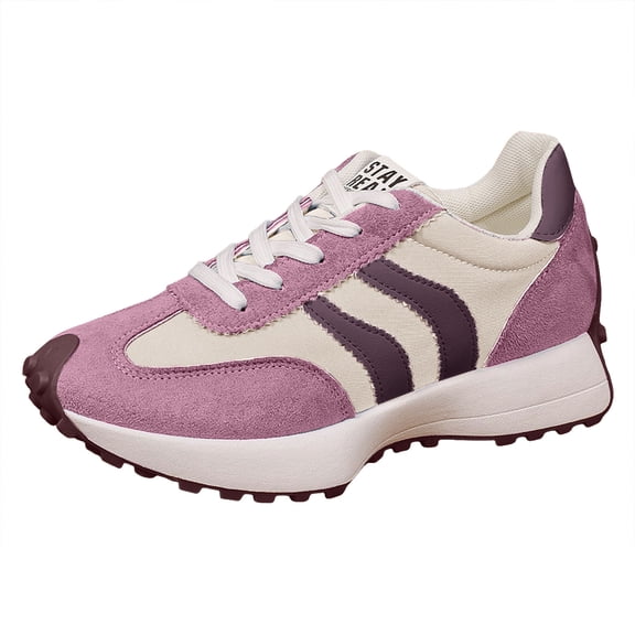Womens Tennis Shoes Retro Splice Suede Trainer Althetic Shoes Casual Antislip Sneakers Lace up Running Shoes Light Purple Size 8