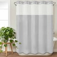 thumbnail image 3 of Grey No Hook Shower Curtain Waterproof, Bathroom Curtains with Snap in Liners and See Through Top Window, Vintage Leather Patterned Texture Solid Modern Hotel Style Bathtub Curtains Shower 72"Wx84"L, 3 of 8
