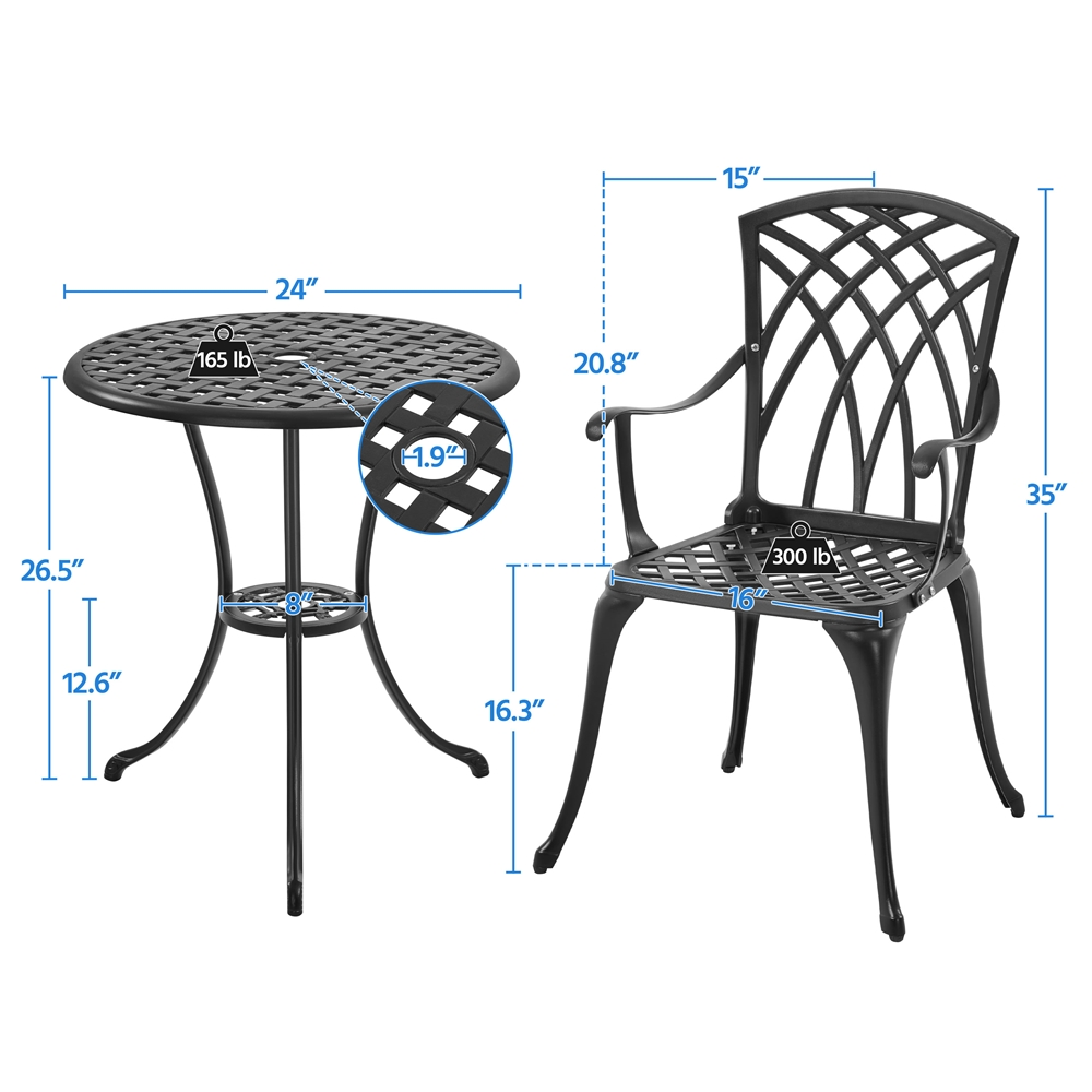 Alden Design 3-Piece Cast Aluminum Patio Bistro Set with Umbrella Hole ...