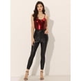 thumbnail image 3 of Camiseta de tirantes de fiesta brillante metalizada para mujer Camisetas de tirantes con escote en V profundo Rojo XS, 3 of 5