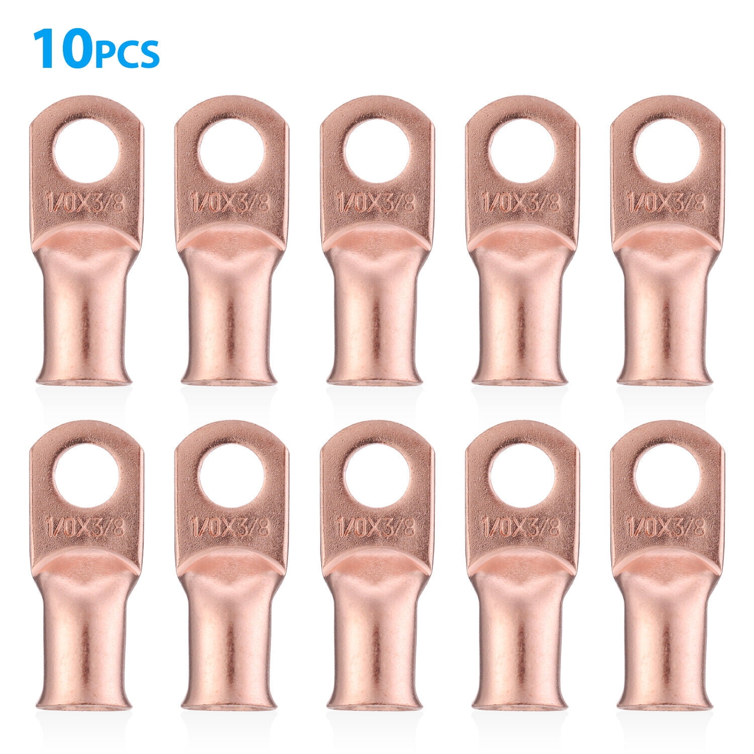 10Pcs Gauge 1/03/8 Battery Cable Ends Lugs Copper Ring Terminals Wire
