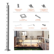KFFKFF Wire Handrail Post for Deck Stair, 42 x 1.97 x 1.97, Stainless Steel Cable Railing Post with Pre-Drilled Pickets, Includes Mounting Bracket, Silver Stair Railing Kit