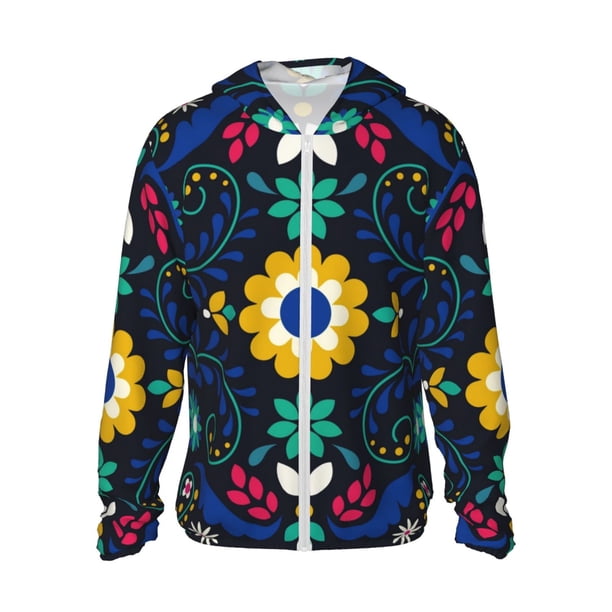 Fotbe Colorful Mexican Flower Chaqueta con Protección Solar UPF 50+ para Hombre y Mujer, Camisa con Capucha y Bolsillos-XX-Large