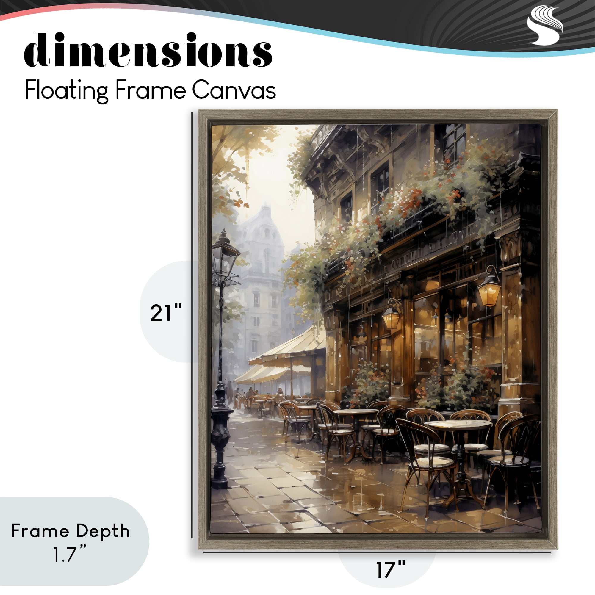 Stupell Industries Paris Street Cafe in Rain Brown Framed Floater Canvas Wall Art, design by Creative Studio