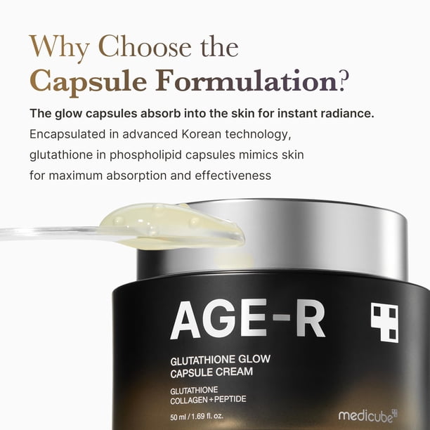 medicube AGE-R Glutathione Glow BCA3&nbsp;Capsule Facial Cream - Instant  Lifting Moisturizer - Collagen Peptide For Hydrating Glow - Improve  Blemishes, Uneven Skin Tone - Korean Skin Care 1.69 fl.oz