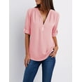 thumbnail image 5 of Ladies Loose Chiffon Shirt Multi Colors V-Neck Zipper Long-Sleeved Casual Basic Blouse Shirt Tops Plus Size, 5 of 8
