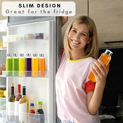 Jointown Clear Glass Water Bottles With Caps: 6 Pack, 18 Oz Premium Soda Lime, Reusable Drinking Bottle, Sauce Jar, Juice Beverage Container, Kefir Kit, With Leakproof Lids and Cleaning Brush