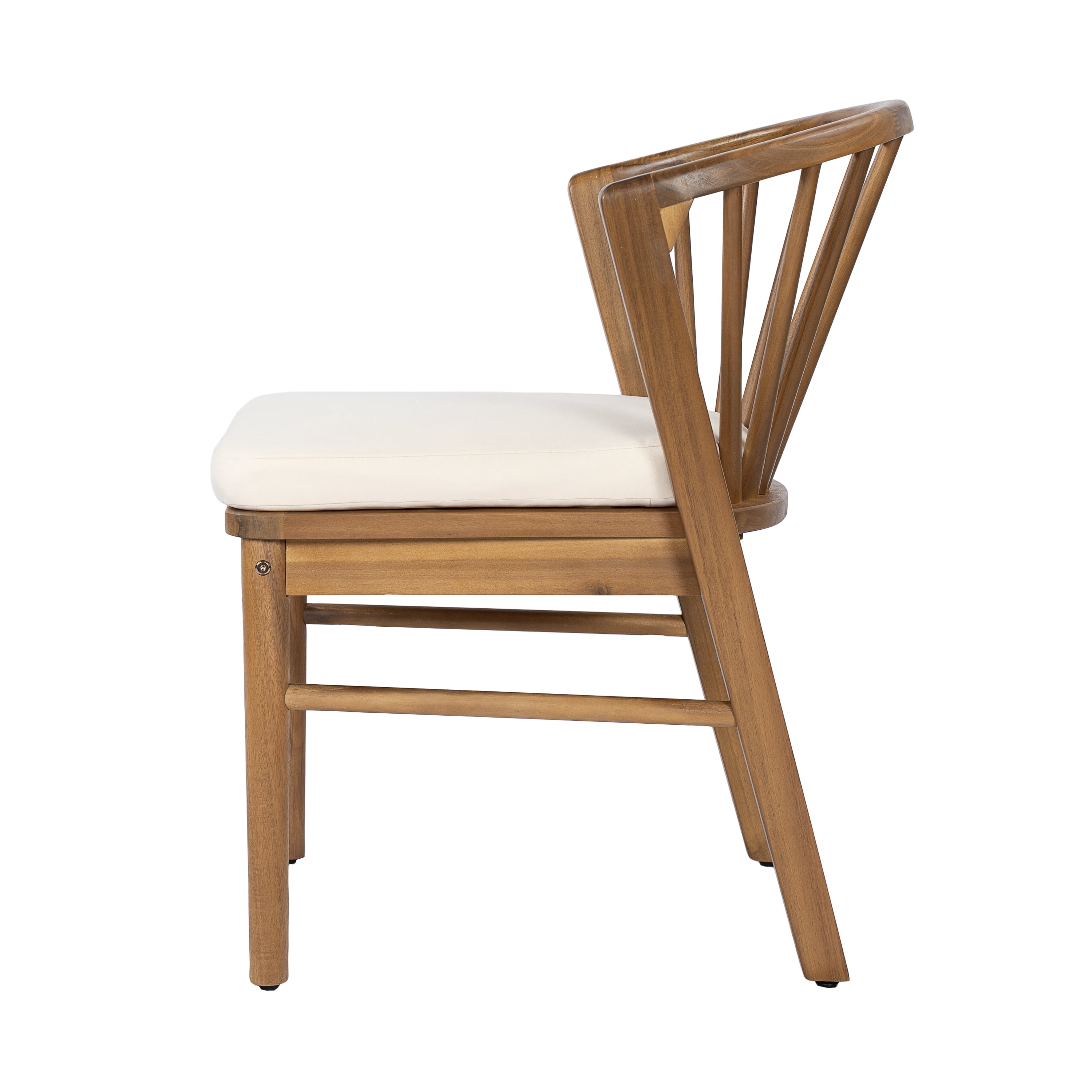 Dining Chairs Set of 2, Outdoor Acacia Wood Chairs with Cream Washable Cushion for Backyard, Teak