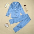 thumbnail image 4 of Boys' Clothing Sets Kids Satin Pajamas Button Down Sleep Shirt Long Pants Bottoms Sleepwear Light Blue Tops and Blouses Sizes 13-14 Years, 4 of 7