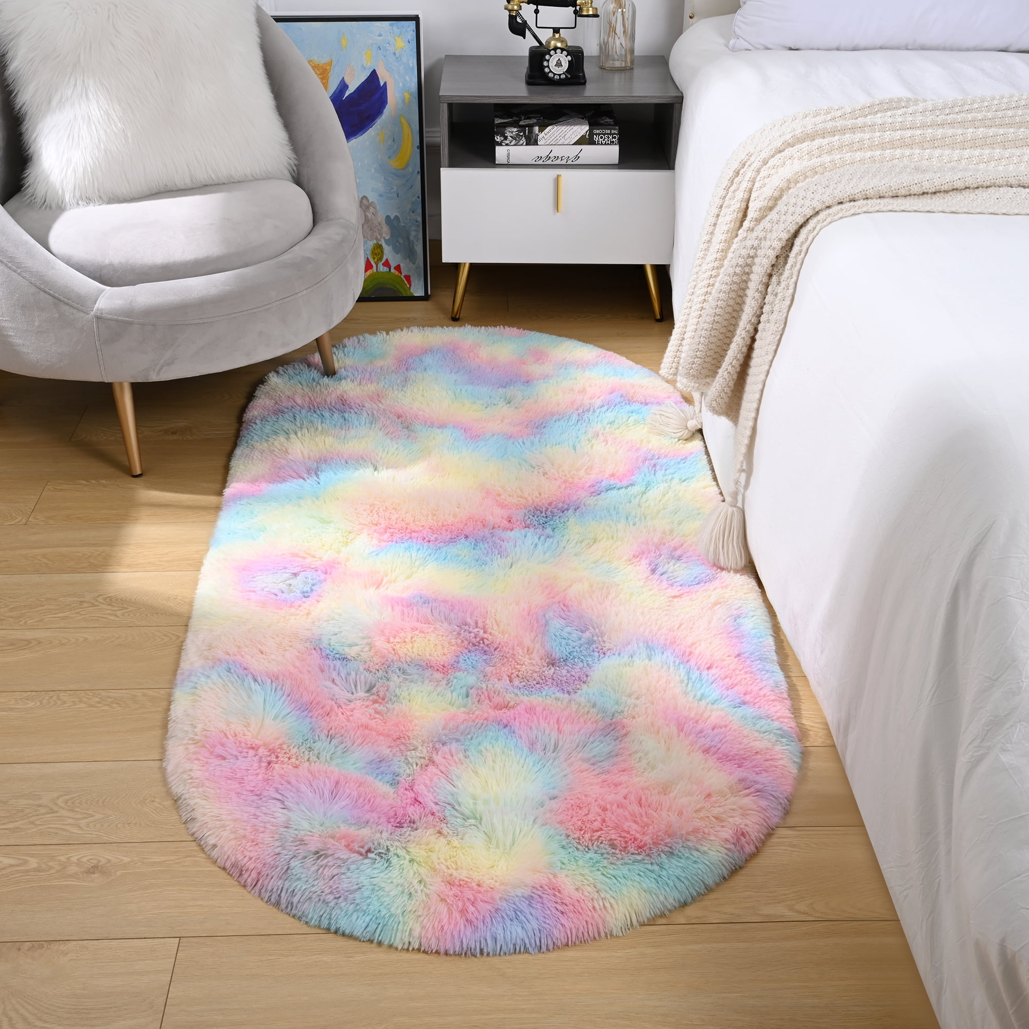 Dwelke Fluffy Rugs for Bedroom,Shag Cute Area Rug for Girls/Boys and