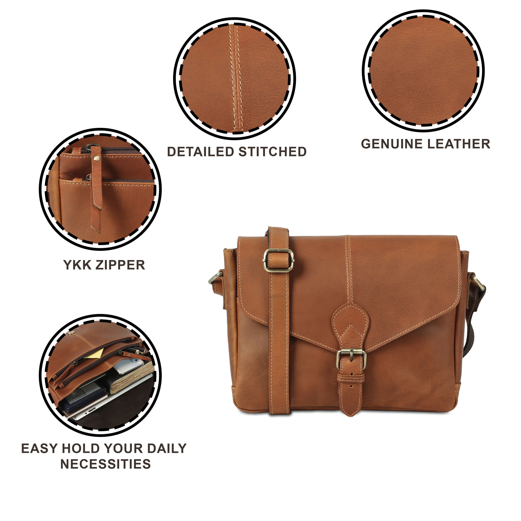 Komal's Passion Leather Women's Premium Buffalo Leather Crossbody Shoulder Bag, Brown