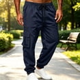 thumbnail image 2 of Cargo Pants for Men Solid Color Drawstring Jogger Pants with Pockets for Daliy Wear, 2 of 7