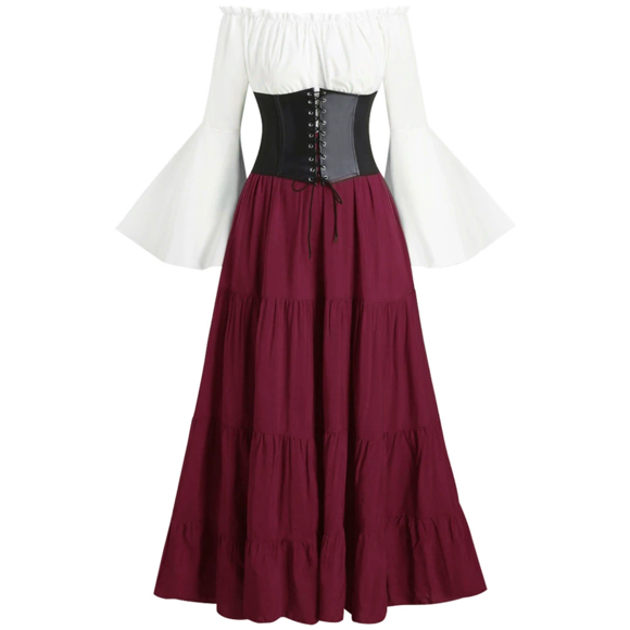 NMMUED Gothic Outfits for Women Renaissance Outfit Women Medieval Dress for Women Bell Sleeve Dress Halloween Outfits for Women Renaissance Costume Women Long Dresses for Women Red M