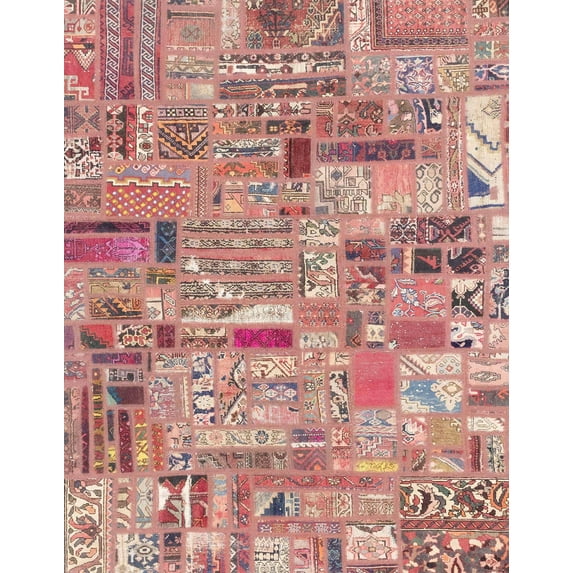 Ahgly Company Indoor Rectangle Abstract Dark Salmon Pink Patchwork Area Rugs, 2' x 4'