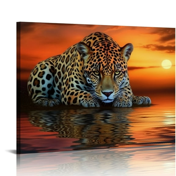COMIO Leopard Canvas Wall Art Sunset Landscape Painting African Wildlife Prints Animal Posters Wall Pictures for Living Room Decor 20x16in