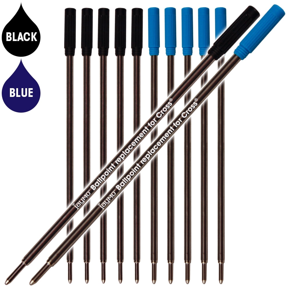 Glad aanvaardbaar Vormen Jaymo Replacement for Cross 8513/8511 - Measures 4.563 in / 116 mm Long -  Ballpoint Pen Refill - 6 Black + 6 Blue - Walmart.com