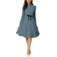 thumbnail image 1 of INSPIRE CHIC Robe Midi en Tricot pour Femme, Élégante, Col Montant, Manches Longues, Taille à Nouer, pour le Travail, S Gris, 1 of 6
