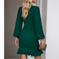 thumbnail image 3 of Women's Long Sleeves Dress Zipper Bodycon Mini Dress Ruffle Hem Round Neck Cocktail, 3 of 8