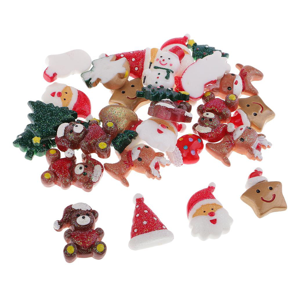 20 Mix Christmas Plastic Xmas Flatbacks Craft Cardmaking Embellishment 