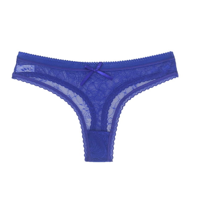 WZXFASHION Autumn Sexy Mid-Rise Lace Solid Padded Seamless Trendy Underwear Panties Intimates Blue One Size