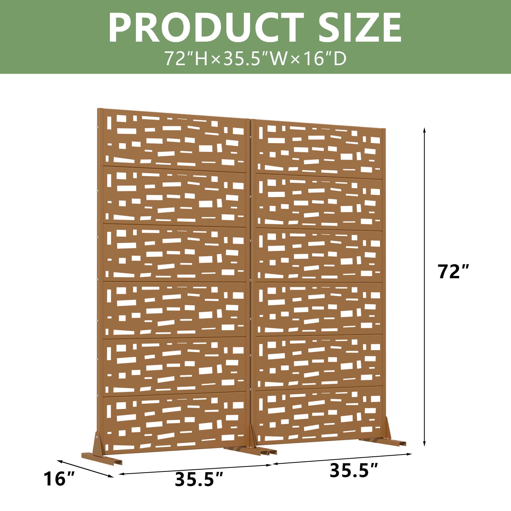 MAYEERTY 72X35" Metal Outdoor Brown Privacy Screen for Backyard & Garden, 6 Piece Set, Double‑sided Installation