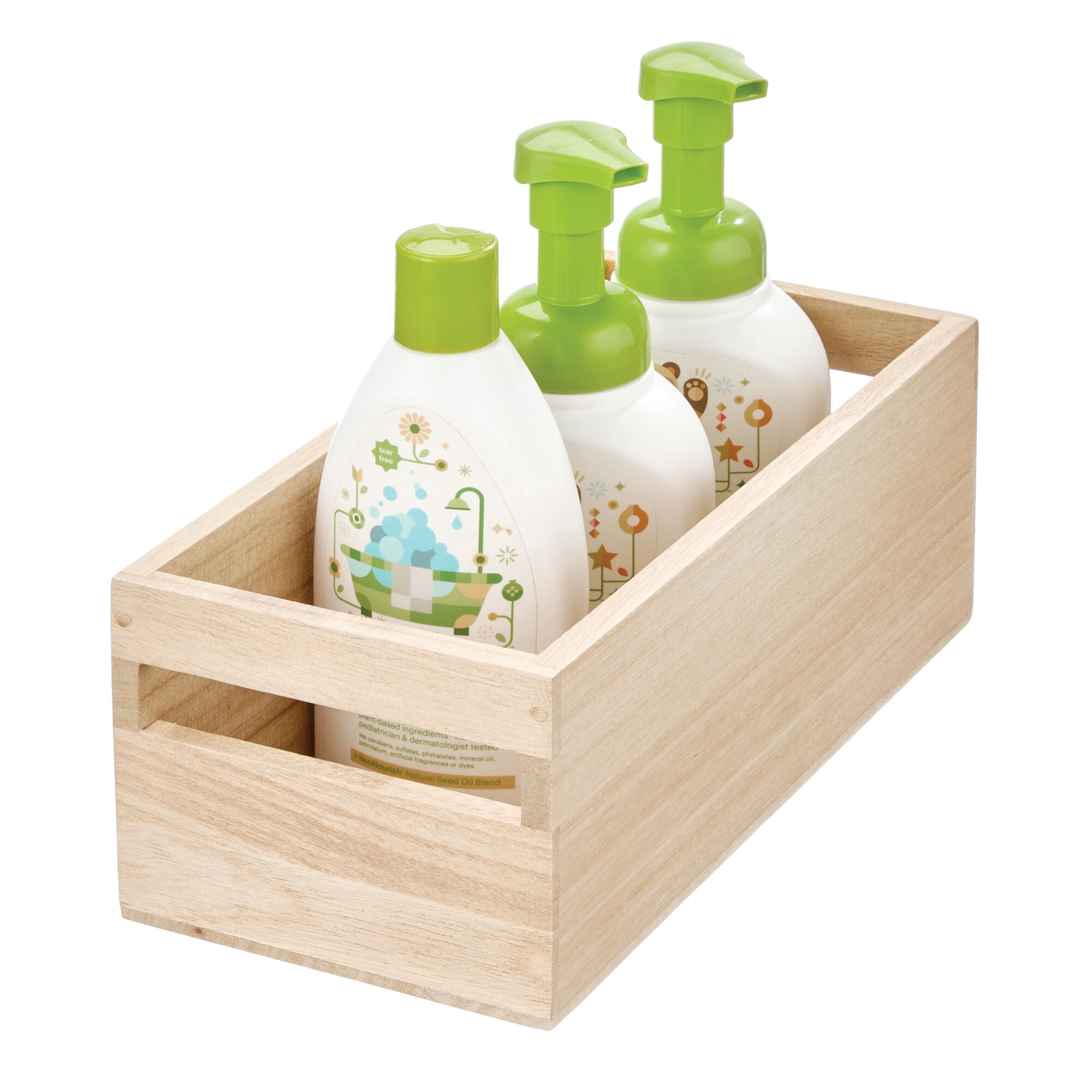 iDesign Renewable Wood Collection in Paulownia Wood Storage Bin with Handles, 10" x 5" x 4"
