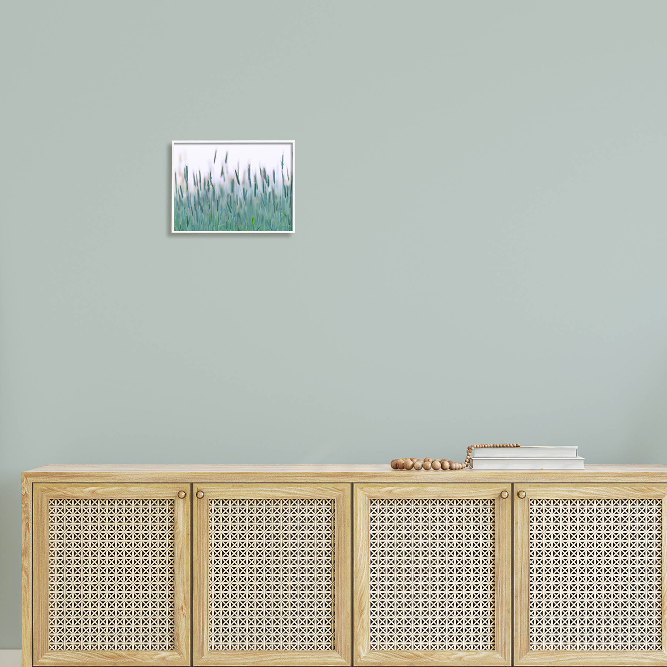 Green Wheat Field Sprigs Landscape Photograph White Framed Art Print Wall Art