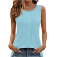 thumbnail image 2 of Women's Summer Sleeveless Round Neck T-Shirt Tops Blouses Tees Solid Color Loose Fit Casual Daily Wear Vacation Beach Streetwear Fashion Essential Gift for Ladies | CSEONE,Light Blue XL, 2 of 9