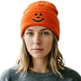 thumbnail image 6 of SYMOID Orange Acrylic Winter Skull Cap, Hall-oween Pumpkin Face Embroidered Cuffed Knit Beanie for Men Women Hats,Size Free Size, 6 of 6