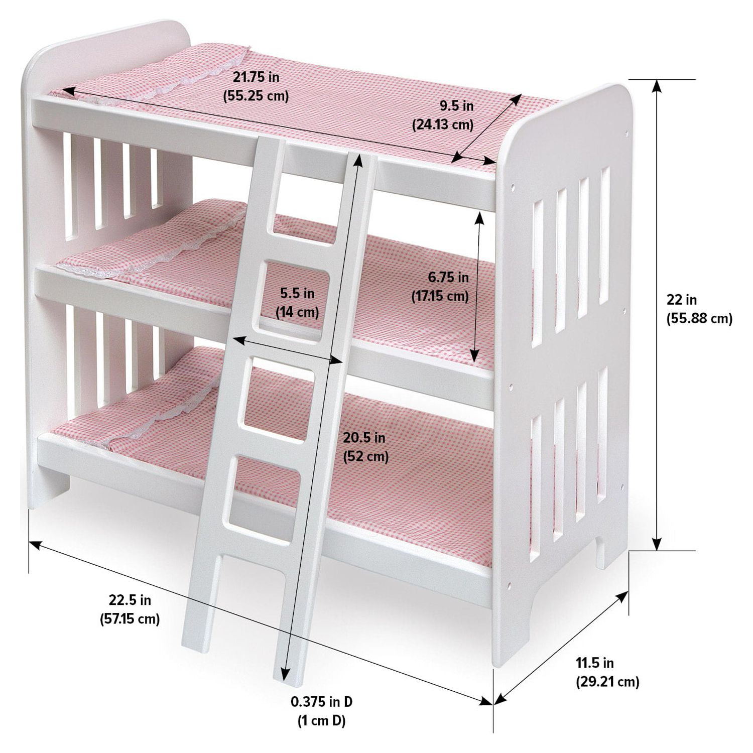 Badger Basket Triple Doll Bunk Bed with Ladder, Bedding, and Free Personalization Kit - Pink Gingham - image 5 of 12