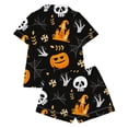thumbnail image 4 of SJLDQY Halloween Pajamas for Girls Pumpkin Print Short Sleeve Shirts and Shorts 2 Piece Loungewear Sets Casual Sleepwear Button Down Pj Sets, 4 of 5