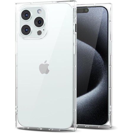AIMIMI-For Iphone 15 Pro Clear Case Rectangle Edge Aesthetic Trendy Girly Transparent Silicone Rubber Phone Case For Women Thin Slim Tpu Bumper Protective Cover Clear