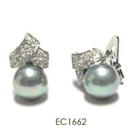Gray Gemstone Earrings - Dlux Jewels Sterling Silver-Cubic Zirconia Grey Pearl Earrings