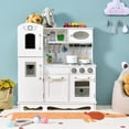 thumbnail image 2 of Juego de Cocina de Juguete de Madera Costway con Accesorios Teléfono Fregadero Horno Nevera Dispensador de Agua Luz y Sonido Blanco, 2 of 10
