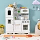 thumbnail image 2 of Juego de Cocina de Juguete de Madera Costway con Accesorios Teléfono Fregadero Horno Nevera Dispensador de Agua Luz y Sonido Blanco, 2 of 10