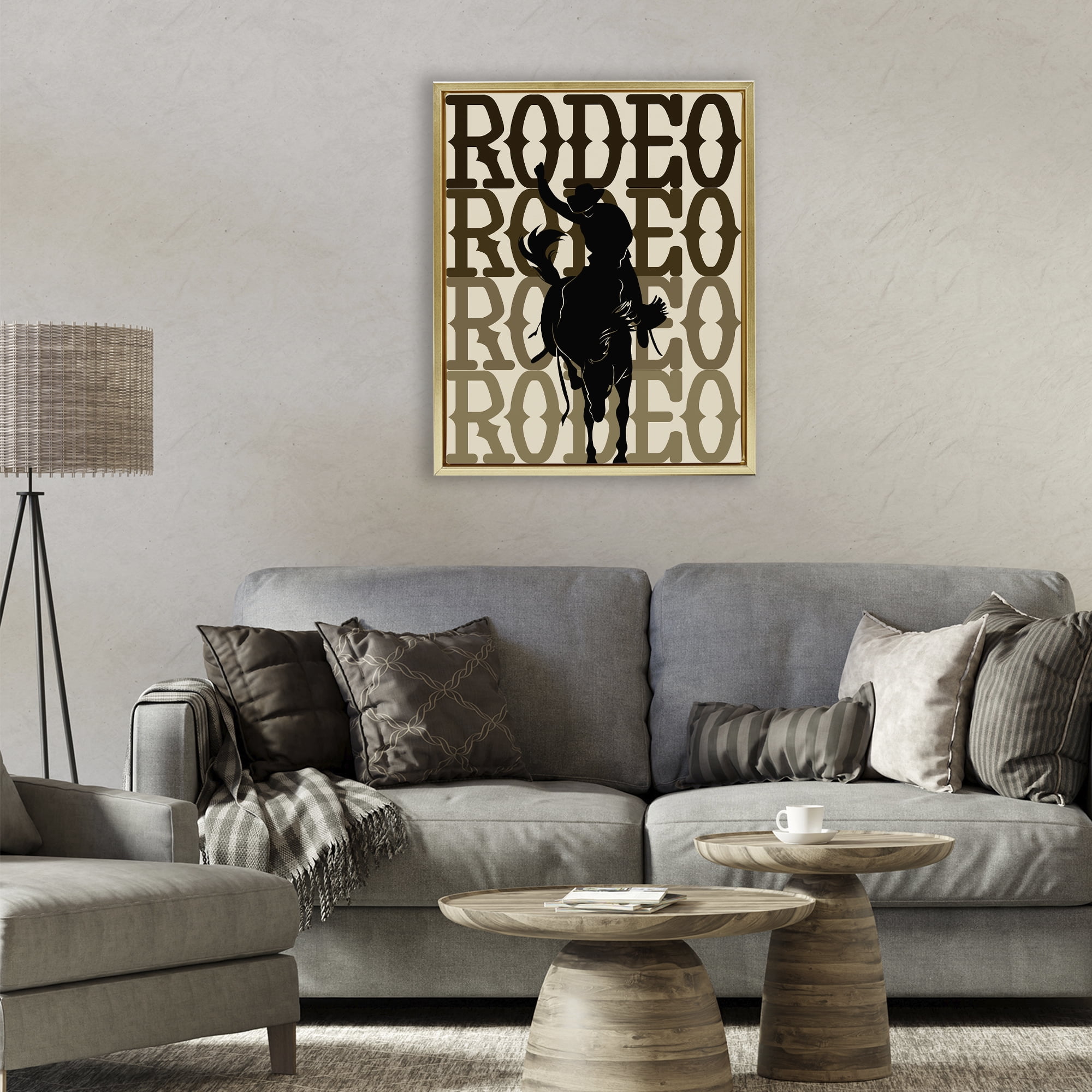 Stupell Industries Rodeo Gradient Cowboy Gold Framed Floater Canvas Wall Art, design by CAD Designs