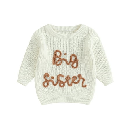

Wallarenear Baby Sister Matching Sweater Long Sleeve Letter Embroidery Knit Pullover Tops