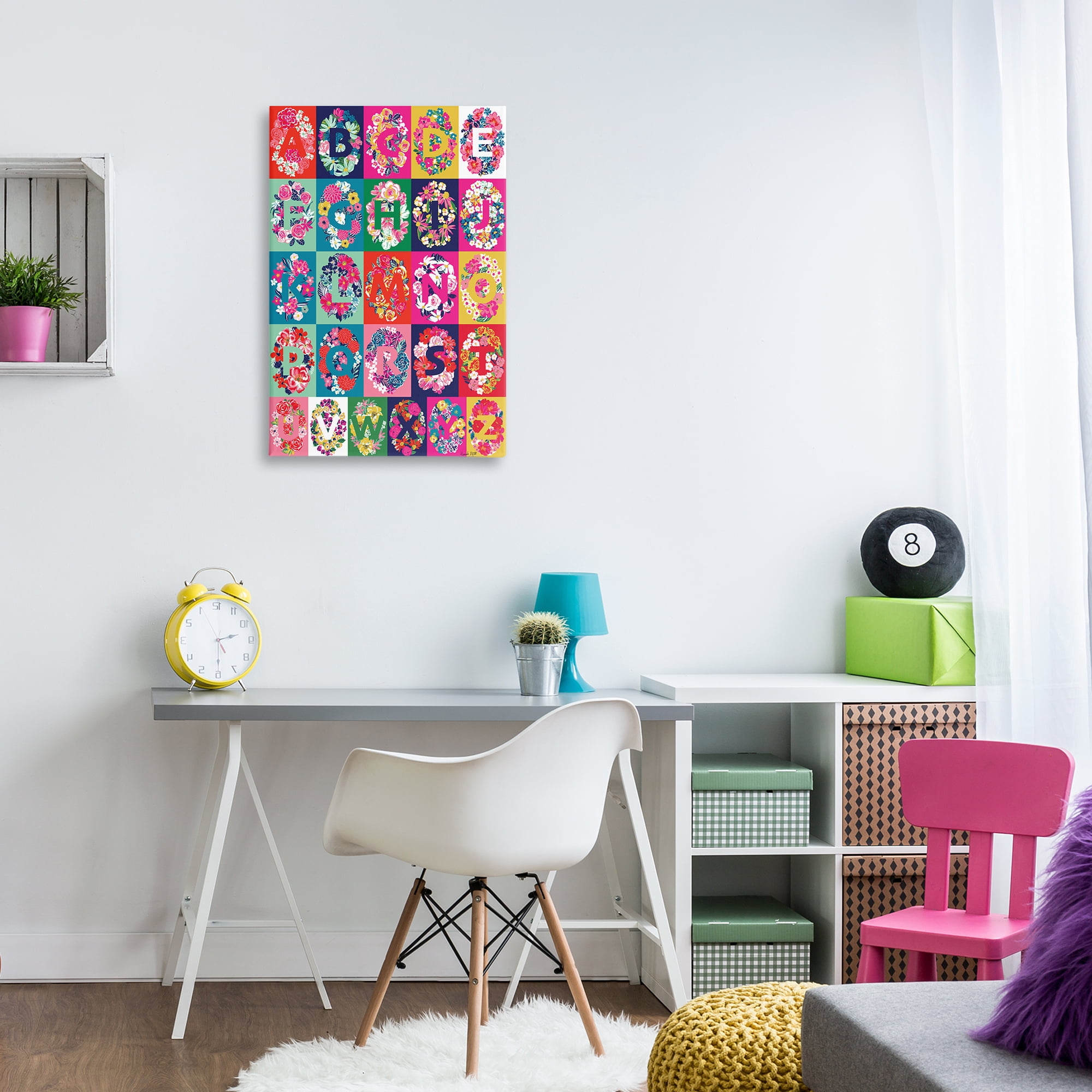 Stupell Industries Energetic Blooms Alphabet Plants & Flowers Painting Wrapped Canvas Art Print Wall Art, 20 x 30