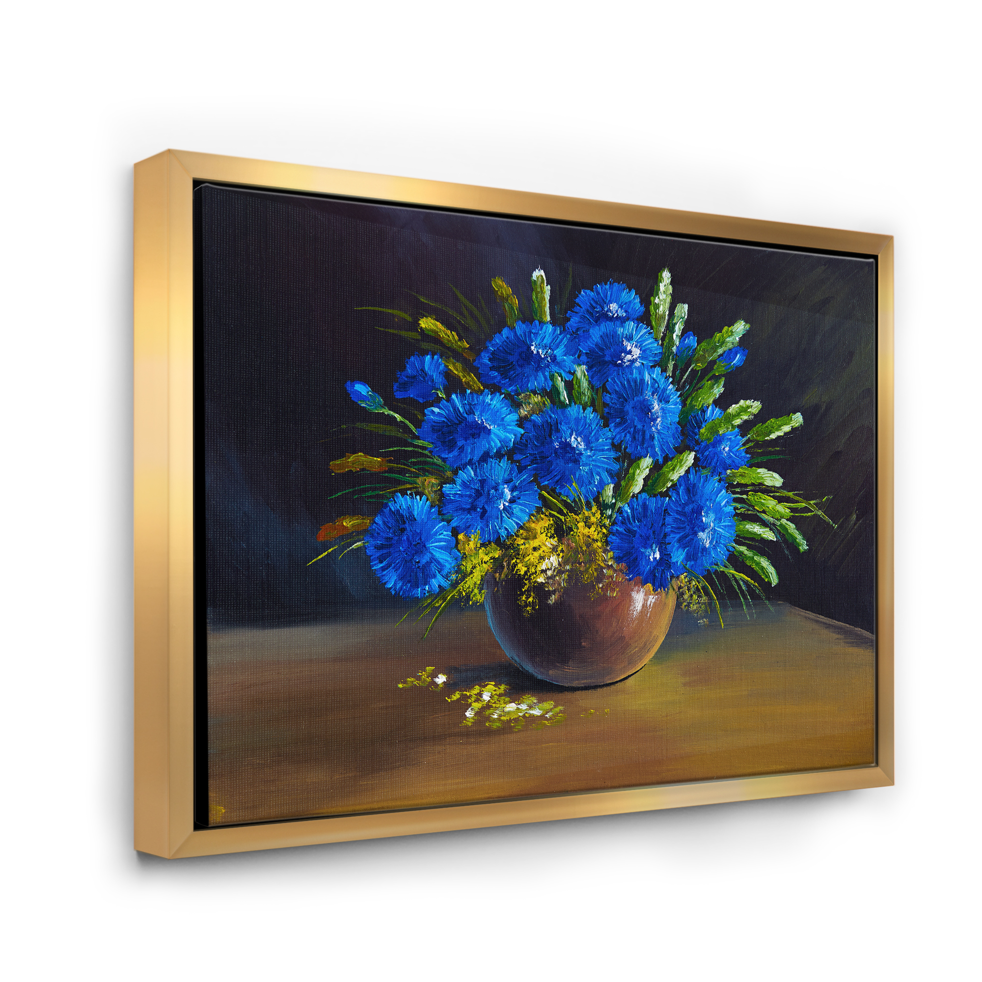 Designart 'Still Life A Bouquet Of Blue Wildflowers In Vase' Traditional Framed Canvas Wall Art Print