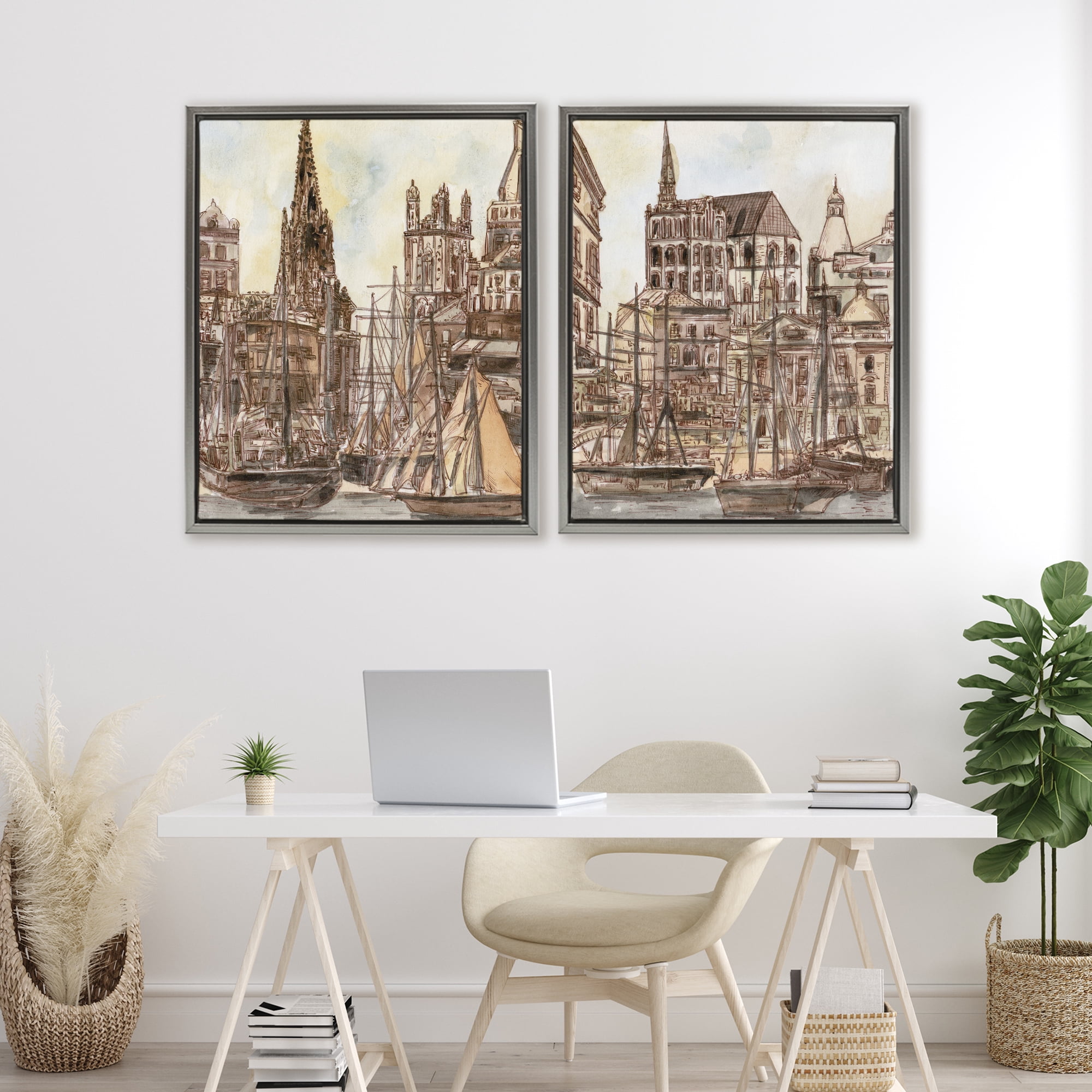 Stupell Industries Salted Remnants Pier 2 Piece Gray Framed Floater Canvas Set, design by Melissa Wang
