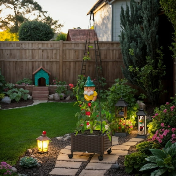 GVN Garden Bed Planter, Raised Garden Bed,Raised Garden Bed Adjustable with Plant Box and Trellis with Lockable Wheels