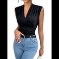 thumbnail image 3 of Tops de Verano para Mujer, Cuello en V, para Salir, Tirantes Elásticos con Lentejuelas, Conjuntos Casuales Negro M, 3 of 7