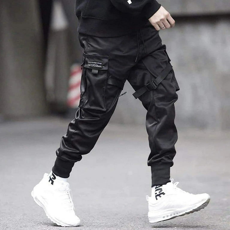  Mens Fashion Streetwear Black Cargo Jogger Pants Active Elastic  Waist Hip Hop Punk Sport Jogger Pants with Multi Pockets (K32-black,26) :  Clothing, Shoes & Jewelry
