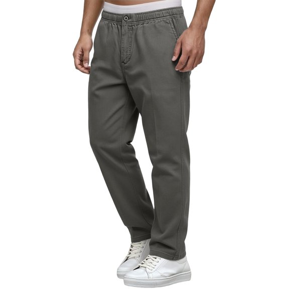 XIAONU Men's Elastic Waist Pants Relaxed Fit Everyday Weekend Straight Leg Casual Trousers
