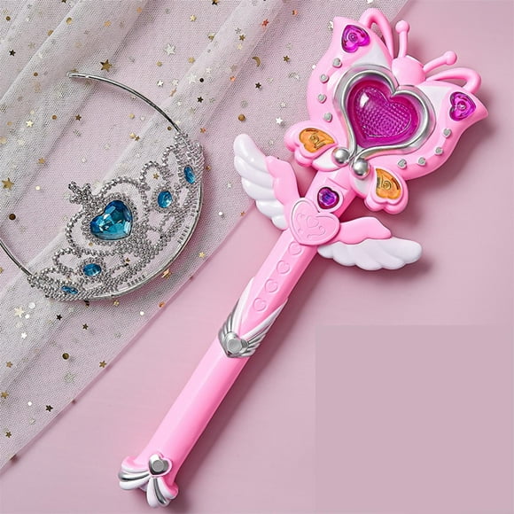 Sceptre Enchanté de la Princesse Aisha : Grande Baguette Magique Fée Rose de 32 cm avec Projection, Couronne et Pile – Jouet Musical Interactif Lumineux pour Enfants de 1 à 14 Ans, Plastique ABS Durable, Idéal pour