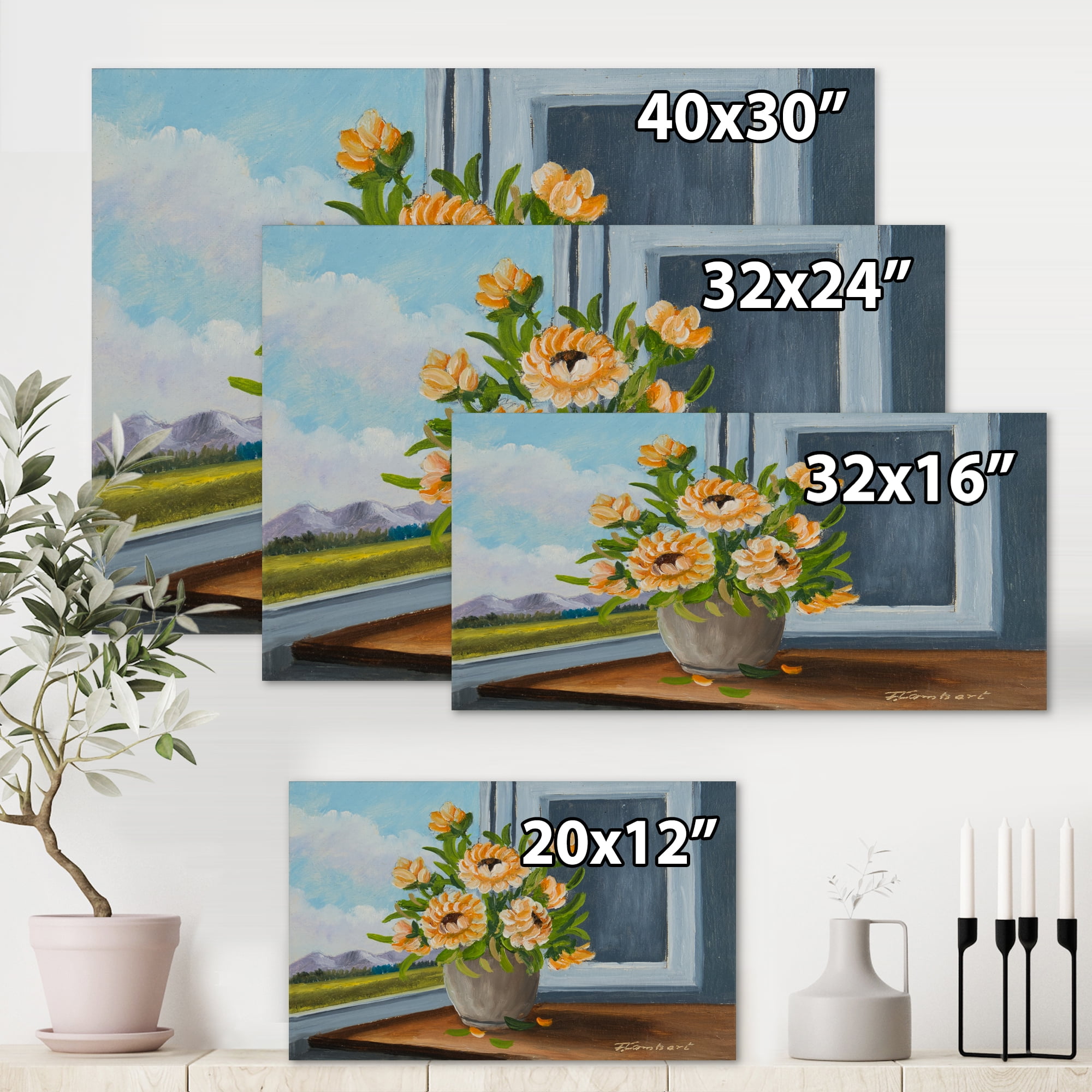 Designart ' Still Life With Orange Flowers In Vase At The Window ' Traditional Canvas Wall Art Print