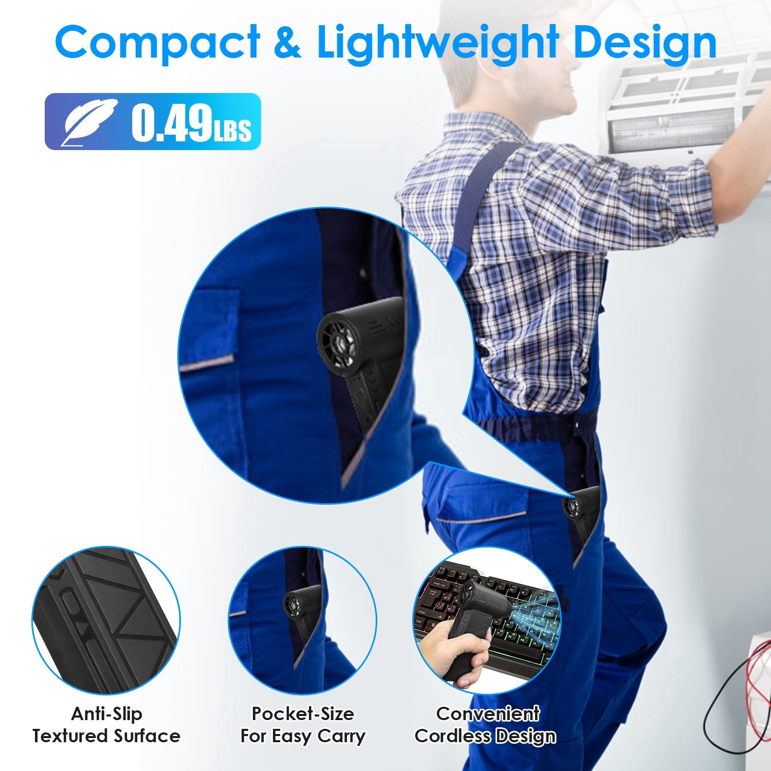 iMounTEK 4 Gear Compressed Air Duster 150000RPM Electric Air Duster with LED Light Cordless Air Blower for Keyboard Electric Devices Cleaning