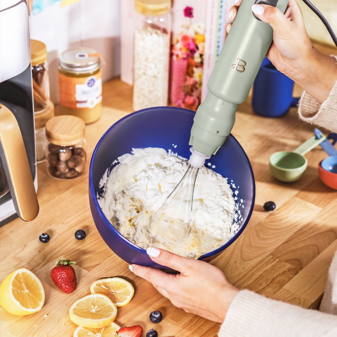 Beautiful 2-Speed Immersion Blender with Chopper & Measuring Cup, Sage Green by Drew Barrymore